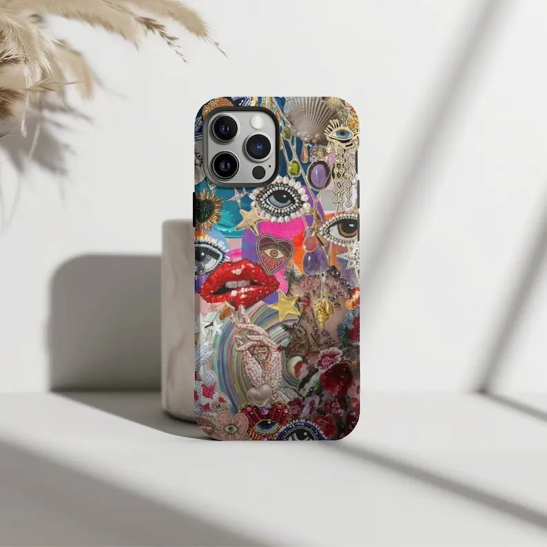 Vintage Faux Sequin Mosaic Art Phone Case For IPHONE 15PRO MAX 14 13 12 11 PRO Plus Acrylic TPU Two in one Mobile Phone Cases