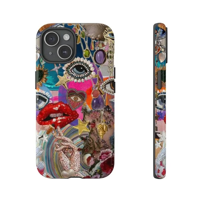 Vintage Faux Sequin Mosaic Art Phone Case For IPHONE 15PRO MAX 14 13 12 11 PRO Plus Acrylic TPU Two in one Mobile Phone Cases