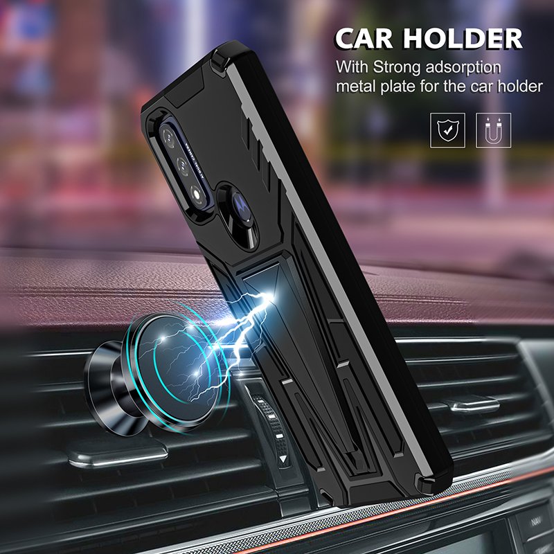 For Motorola Moto G Pure Case PC TPU Kickstand Car Mount Shockproof Protective Bumper Mobile Phone Case Cover