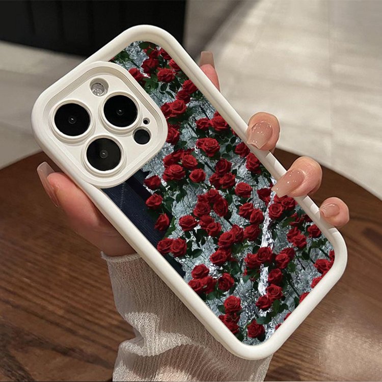 Luxury Cute Rose Flower Silicone TPU Shockproof Phone Case For iPhone 16 15 14 13 12 11 x xr xs 7 8