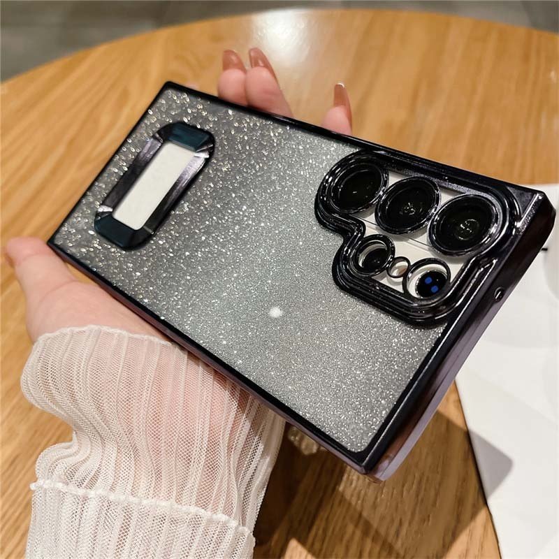Gradient Glitter Logo Hole Plating Case For Samsung S24 A54 A53 A52S S23 Ultra S22 Ultra S21 S20 FE A13 A32 A12 Cover