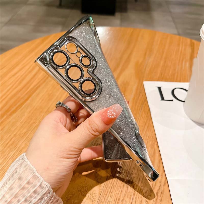 Gradient Glitter Logo Hole Plating Case For Samsung S24 A54 A53 A52S S23 Ultra S22 Ultra S21 S20 FE A13 A32 A12 Cover