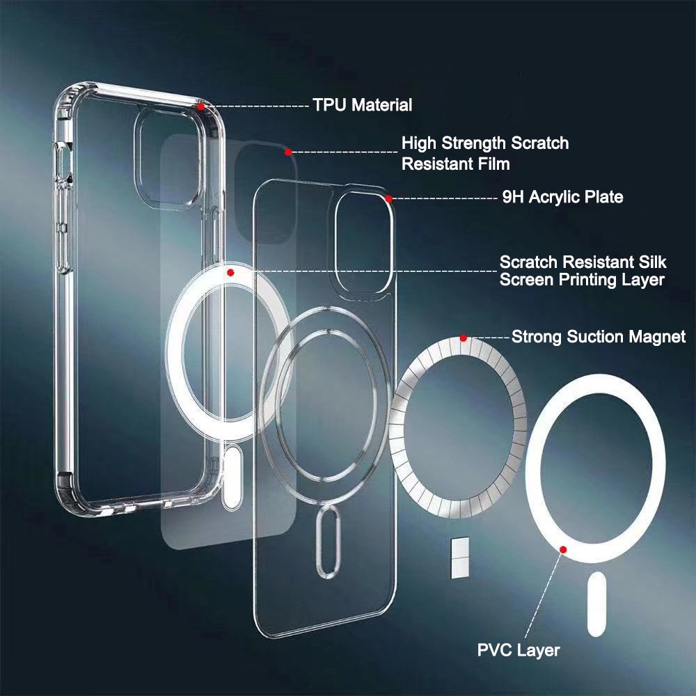 Logo Shockproof Clear Charger Mag Mobile Phone Cases Transparent Safe Magnetic Phone Case For Iphone 15 14 13 Pro Max