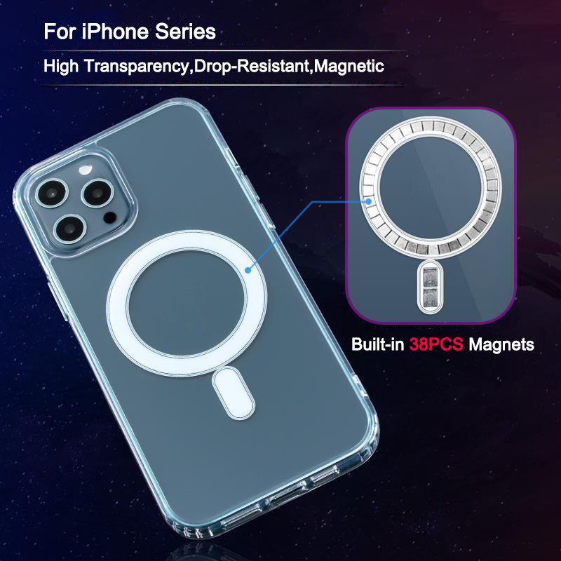 Logo Shockproof Clear Charger Mag Mobile Phone Cases Transparent Safe Magnetic Phone Case For Iphone 15 14 13 Pro Max