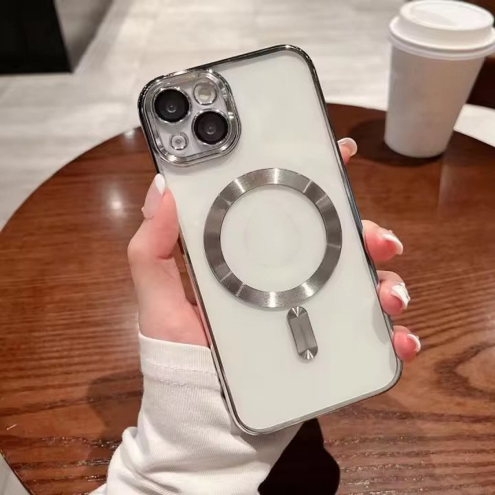 Luxury electroplate Magnetic Charging Transparent Phone Case For iPhone 16 15 14 plus 13 12 Pro max Cover For Samsung S24