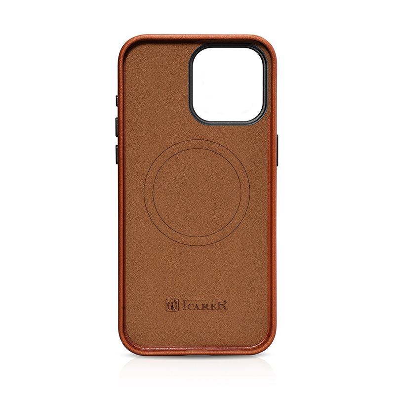 ICARER New Arrival Original Top Grain Real Leather Back Cover Phone Case for iPhone 15 Pro Max
