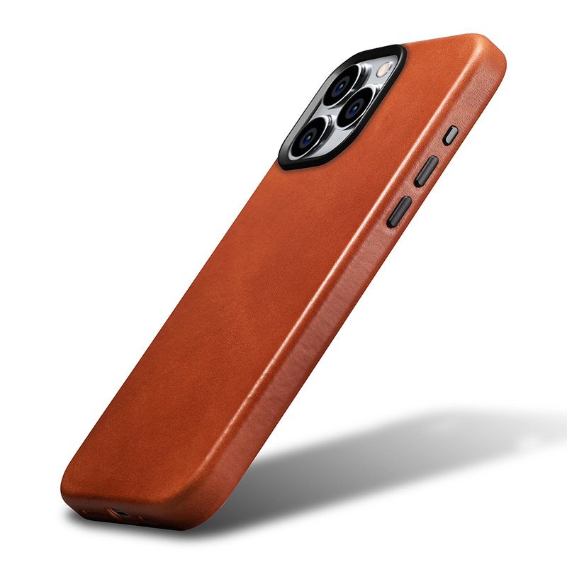 ICARER New Arrival Original Top Grain Real Leather Back Cover Phone Case for iPhone 15 Pro Max