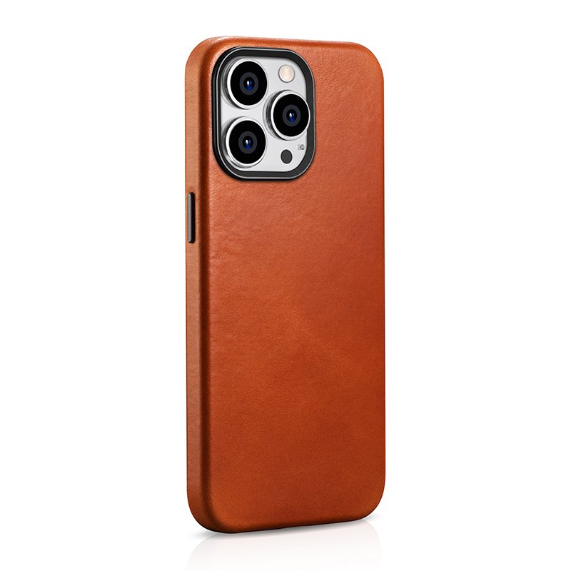 ICARER New Arrival Original Top Grain Real Leather Back Cover Phone Case for iPhone 15 Pro Max