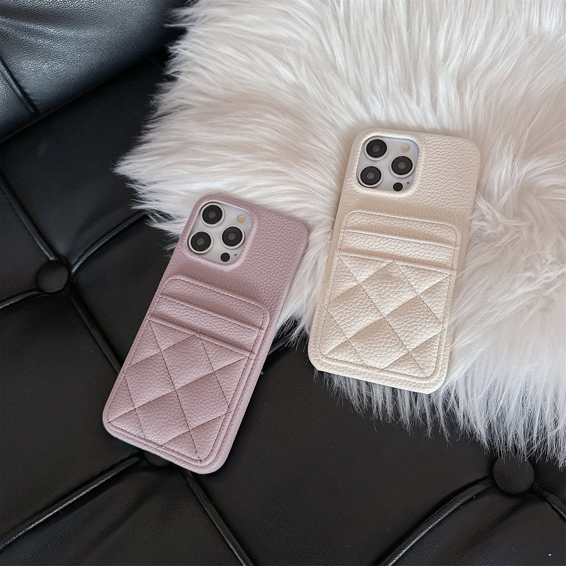 Luxury Litchi Grain Leather Card Holder mobile phone cases for iphones 15 pro max and 16 Pro Max 14 13 Pro 12 11