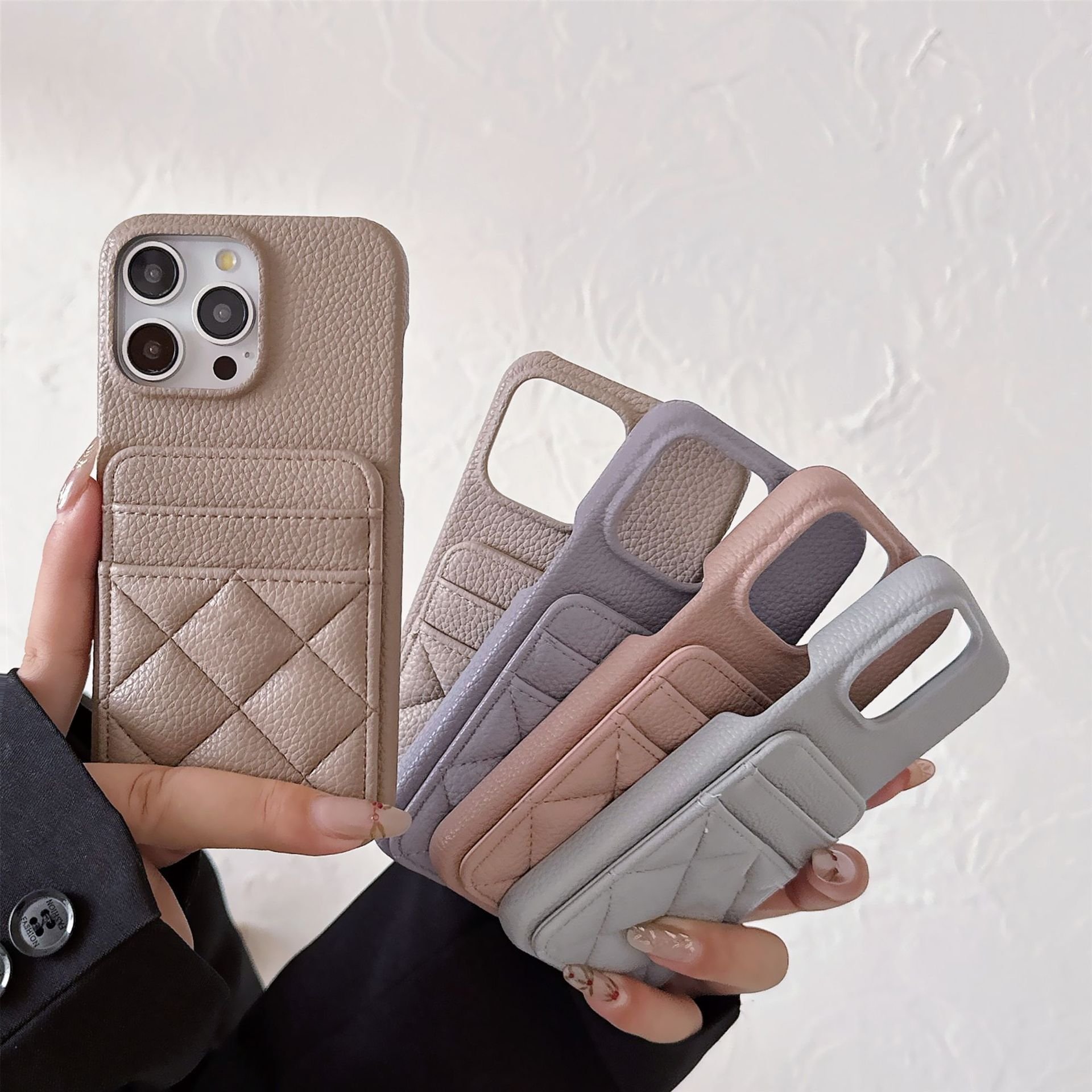 Luxury Litchi Grain Leather Card Holder mobile phone cases for iphones 15 pro max and 16 Pro Max 14 13 Pro 12 11