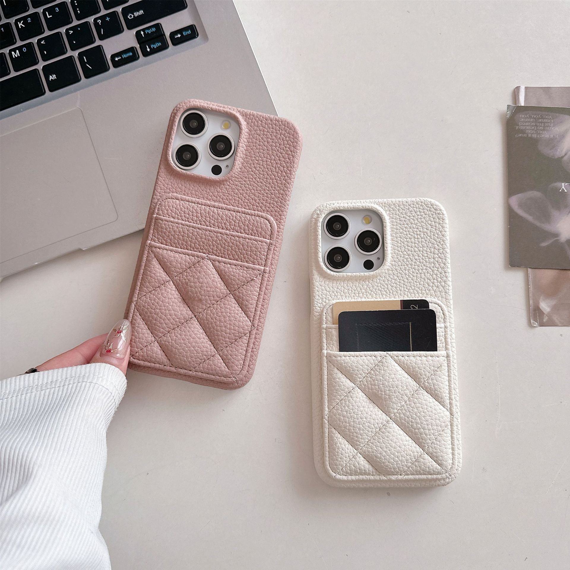 Luxury Litchi Grain Leather Card Holder mobile phone cases for iphones 15 pro max and 16 Pro Max 14 13 Pro 12 11