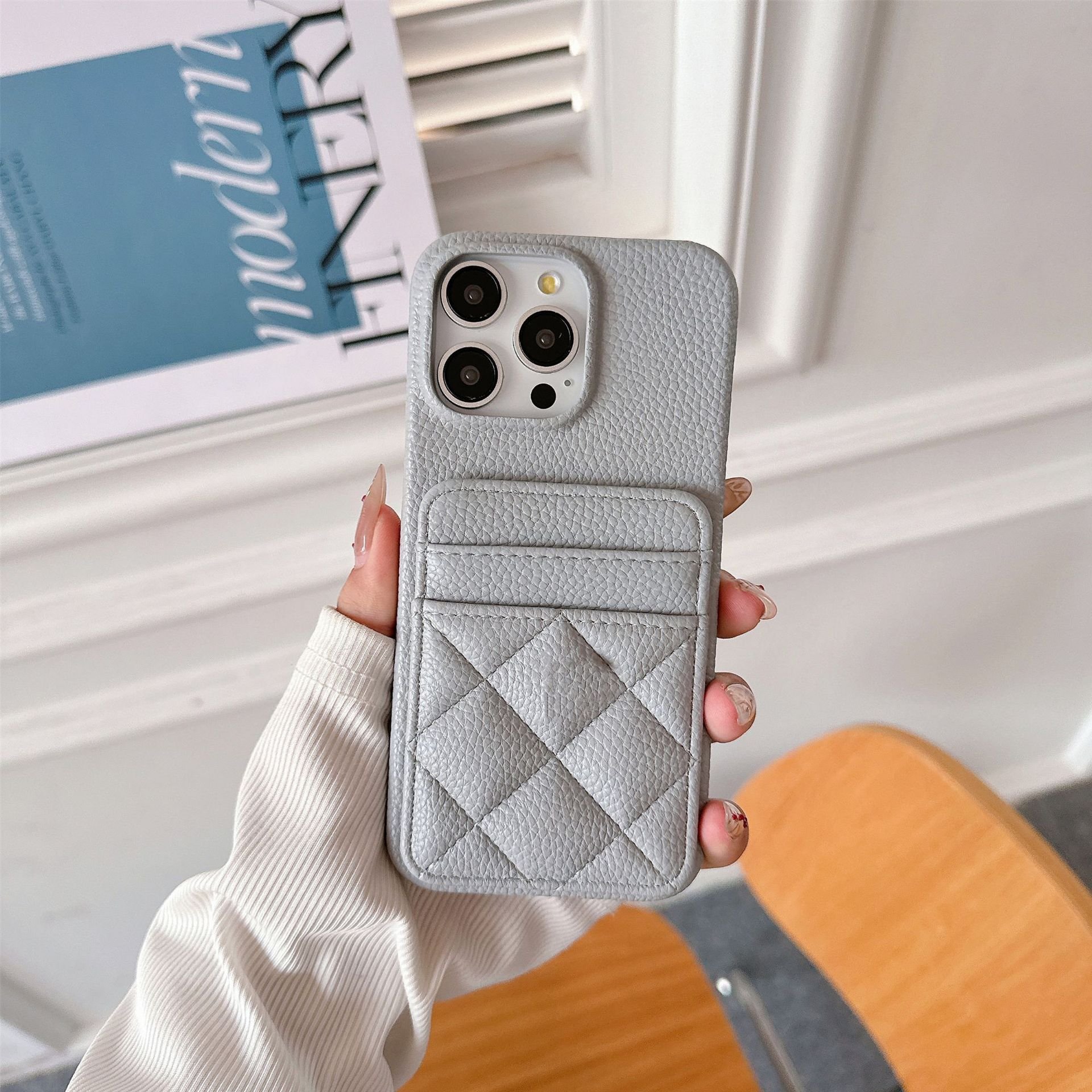 Luxury Litchi Grain Leather Card Holder mobile phone cases for iphones 15 pro max and 16 Pro Max 14 13 Pro 12 11