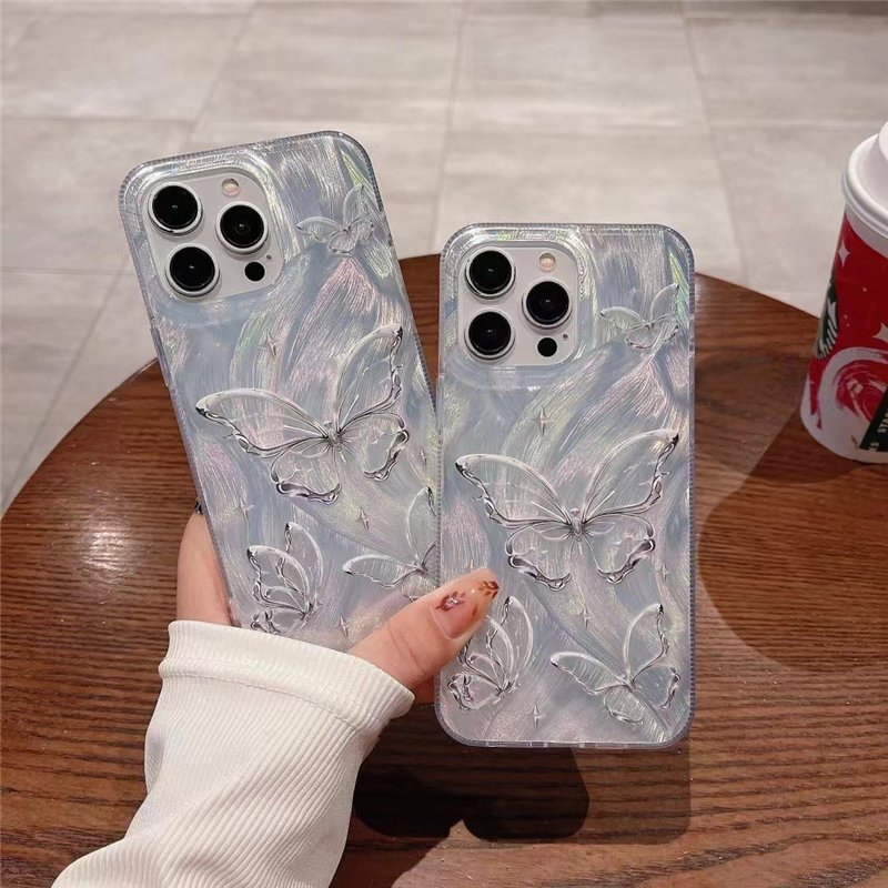 girly aurora laser 3D butterfly holographic pc hard mobile phone case for iphone 15 14 3 12 11 pro max