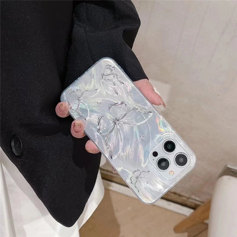 girly aurora laser 3D butterfly holographic pc hard mobile phone case for iphone 15 14 3 12 11 pro max