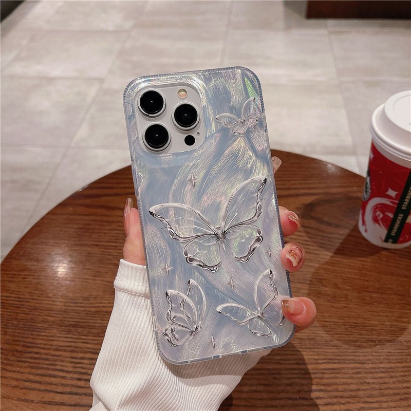 girly aurora laser 3D butterfly holographic pc hard mobile phone case for iphone 15 14 3 12 11 pro max