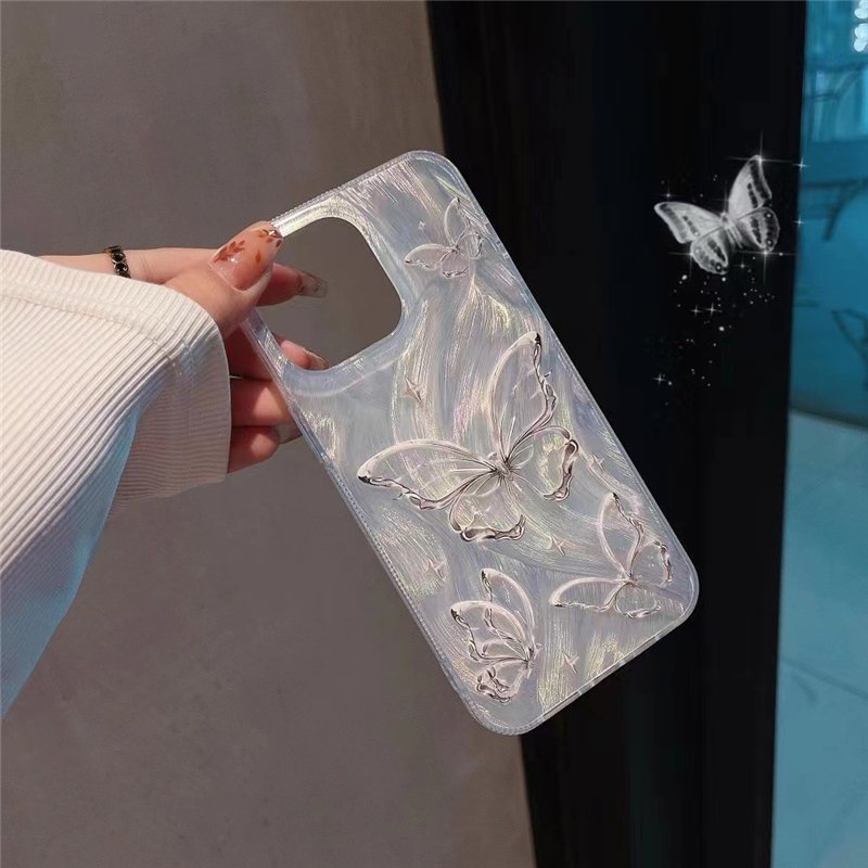 girly aurora laser 3D butterfly holographic pc hard mobile phone case for iphone 15 14 3 12 11 pro max
