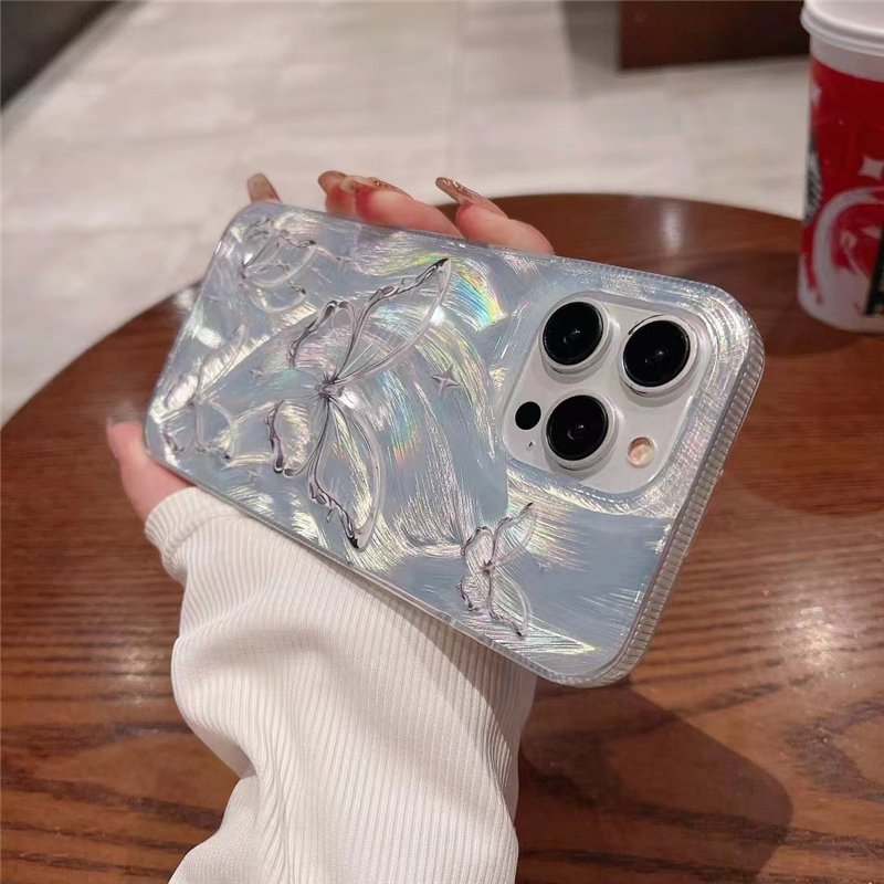 girly aurora laser 3D butterfly holographic pc hard mobile phone case for iphone 15 14 3 12 11 pro max