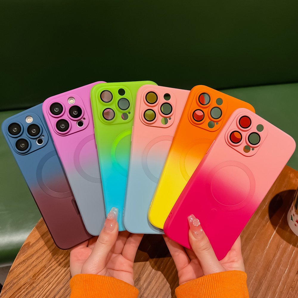 New Gradient Rainbow Magnetic Wireless Charging Phone Case For iPhone 14 15 16 Pro Max 14 Pro 13 12 11 x xr xs