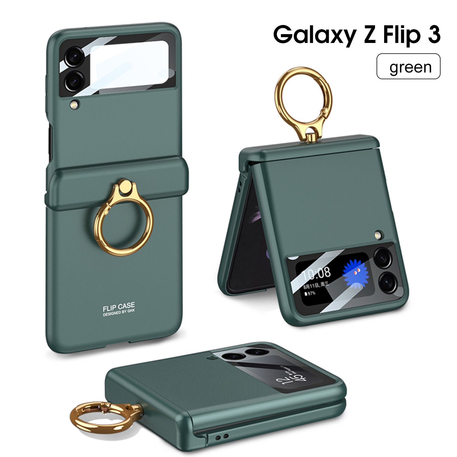 GKK for Z Flip 3 5G with Ring & Magnetic Hinge Protection Ultra Slim z flip 4 ring case Matte Protective flip3 case