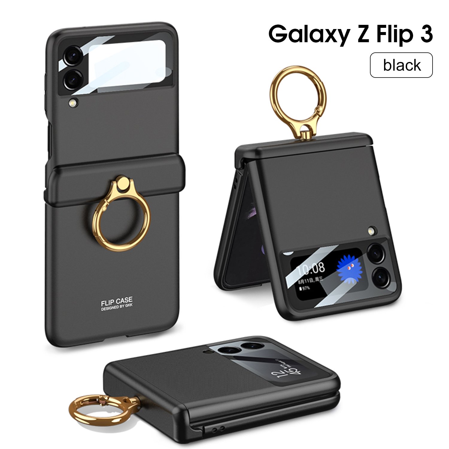 GKK for Z Flip 3 5G with Ring & Magnetic Hinge Protection Ultra Slim z flip 4 ring case Matte Protective flip3 case