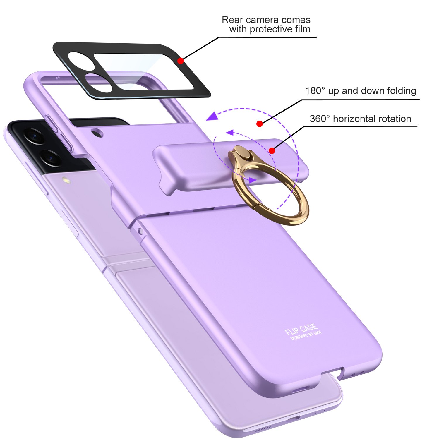 GKK for Z Flip 3 5G with Ring & Magnetic Hinge Protection Ultra Slim z flip 4 ring case Matte Protective flip3 case