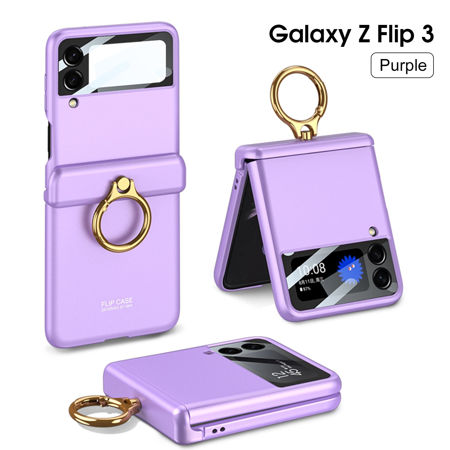 GKK for Z Flip 3 5G with Ring & Magnetic Hinge Protection Ultra Slim z flip 4 ring case Matte Protective flip3 case