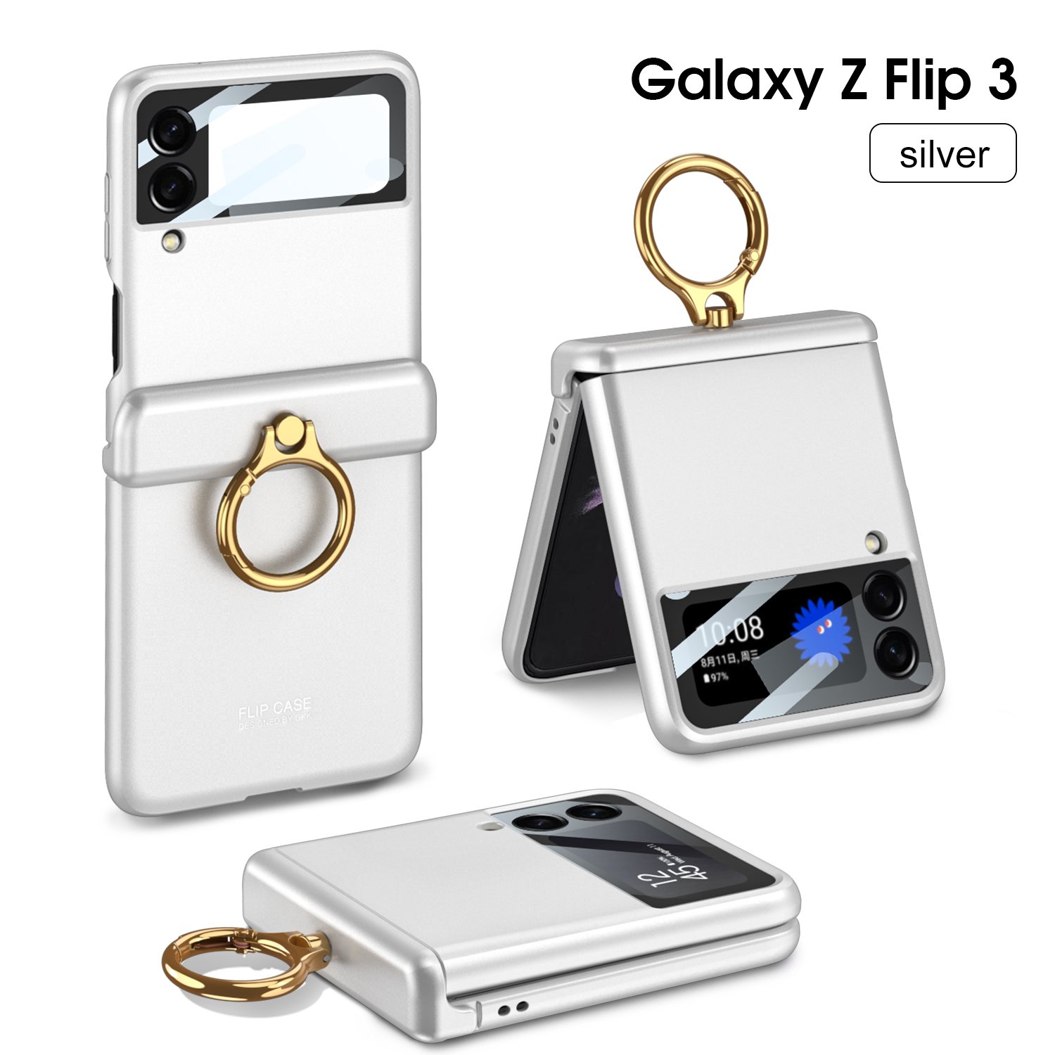 GKK for Z Flip 3 5G with Ring & Magnetic Hinge Protection Ultra Slim z flip 4 ring case Matte Protective flip3 case