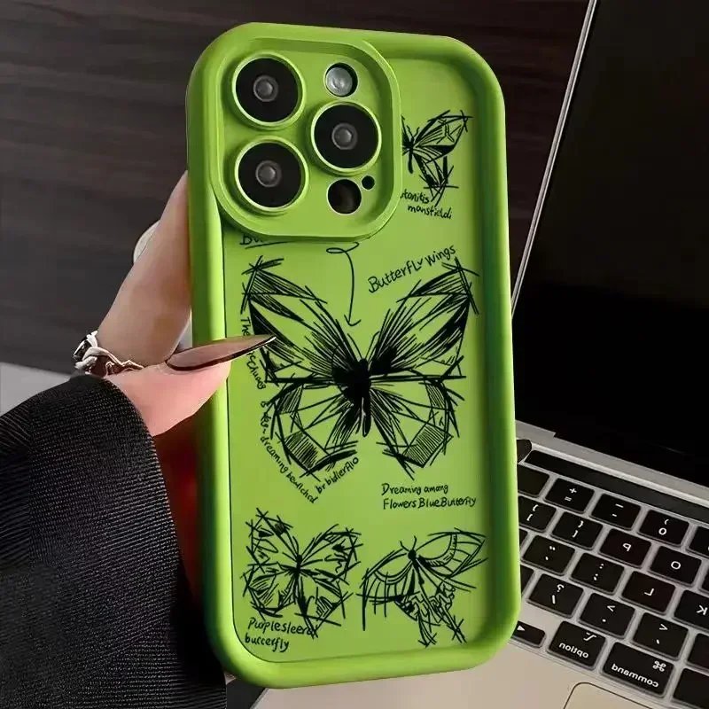 Sketch Lines Butterfly Silicone Phone Case For IPhone 15 Pro Max Cases IPhone 11 12 13 14 Pro Max Mini X XS XR 7 8 SE Soft Cover