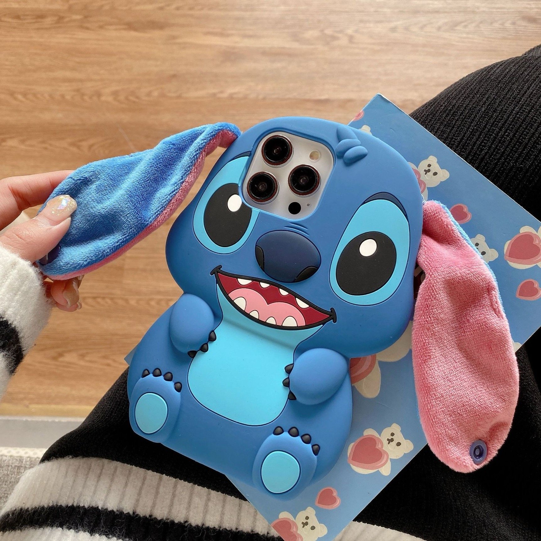 Soft Silicone Shockproof case for iPhone Accessories 3D Stitch Cartoon longear Cover for mobile phone 14 13 12 11 15 ProMax