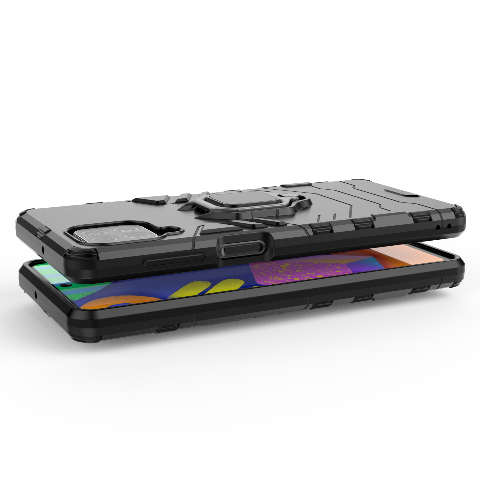For Samsung Galaxy F62 M62 Case with Magnetic Metal Holder Cell Phone Case TPU PC Armor Shockproof Mobile Back Cover