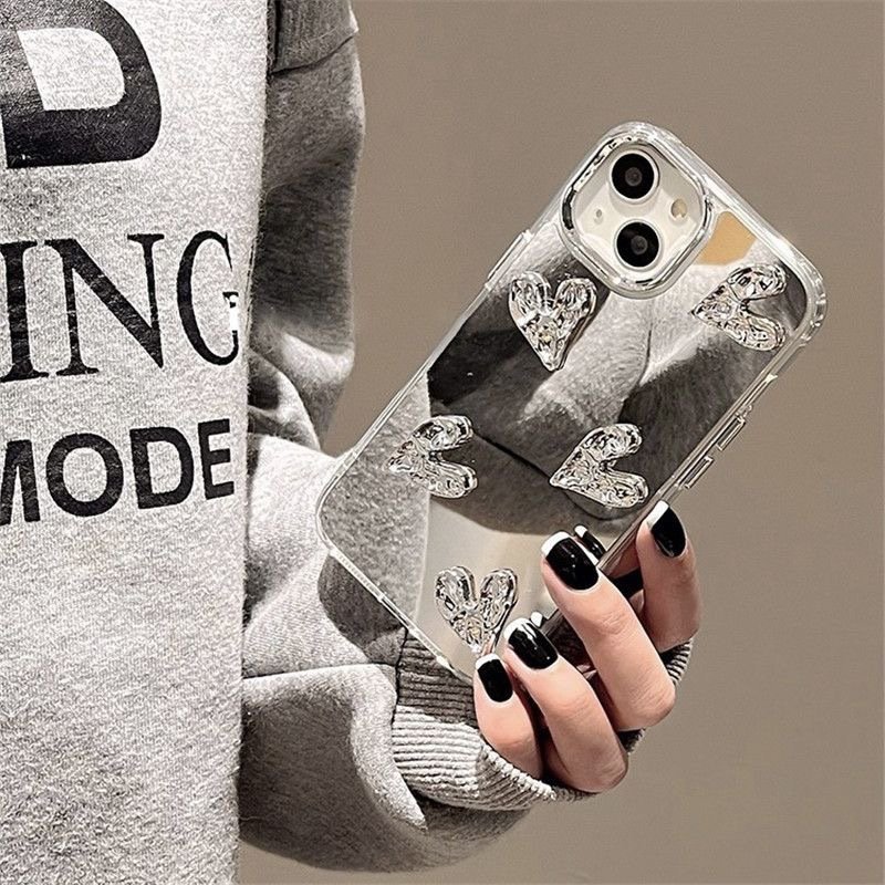 DIY Silver Heart soft mirror Mobile Phone Case Cover for iphone 14promax 13pro 12 11 pro max