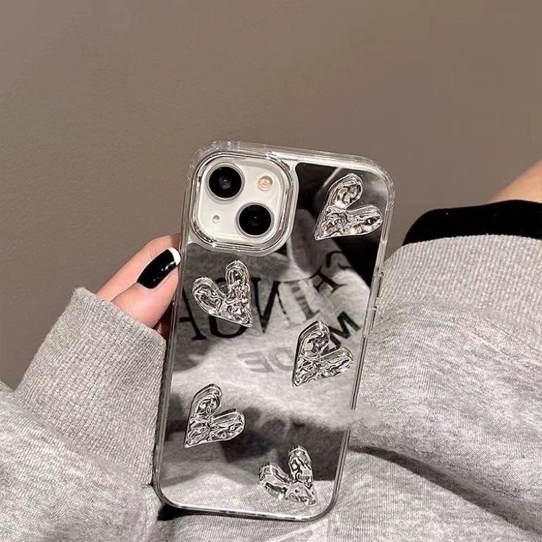 DIY Silver Heart soft mirror Mobile Phone Case Cover for iphone 14promax 13pro 12 11 pro max