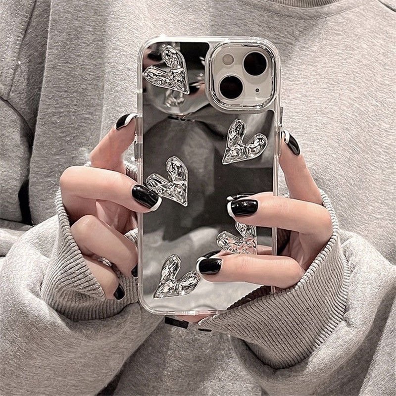 DIY Silver Heart soft mirror Mobile Phone Case Cover for iphone 14promax 13pro 12 11 pro max