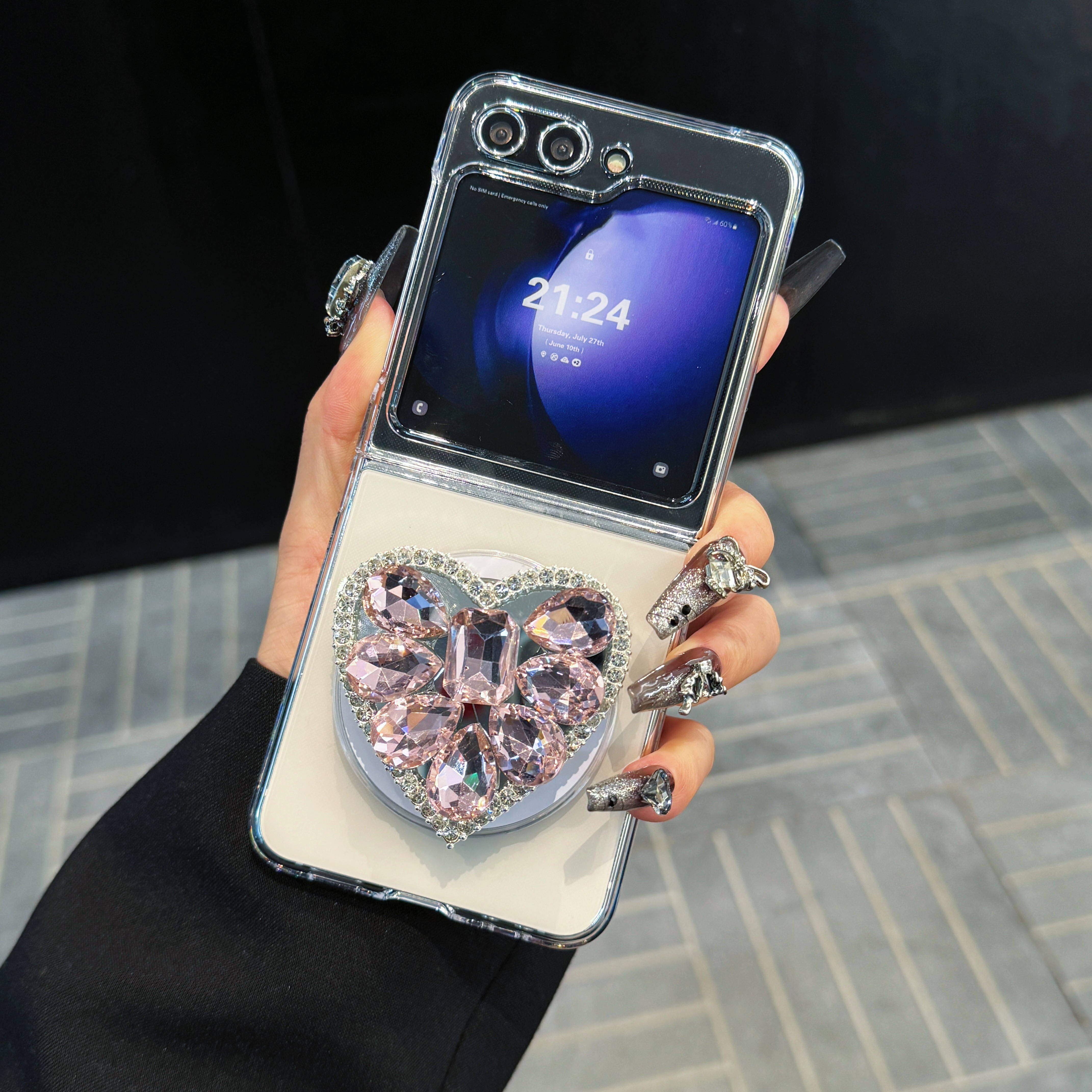 2024 TPU Magnetic Transparent Mobile Phone Cases With Magnetic Large Diamond Heart for Samsung Galaxy ZFLIP 6 5 4 3