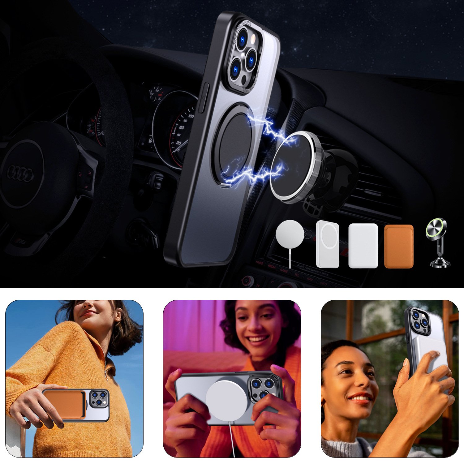 Matte Magnetic Phone Case for iPhone 16 15 14 Pro Electroplated Magnetic Stand Mobile Phone Case with Magnetic Invisible Stand