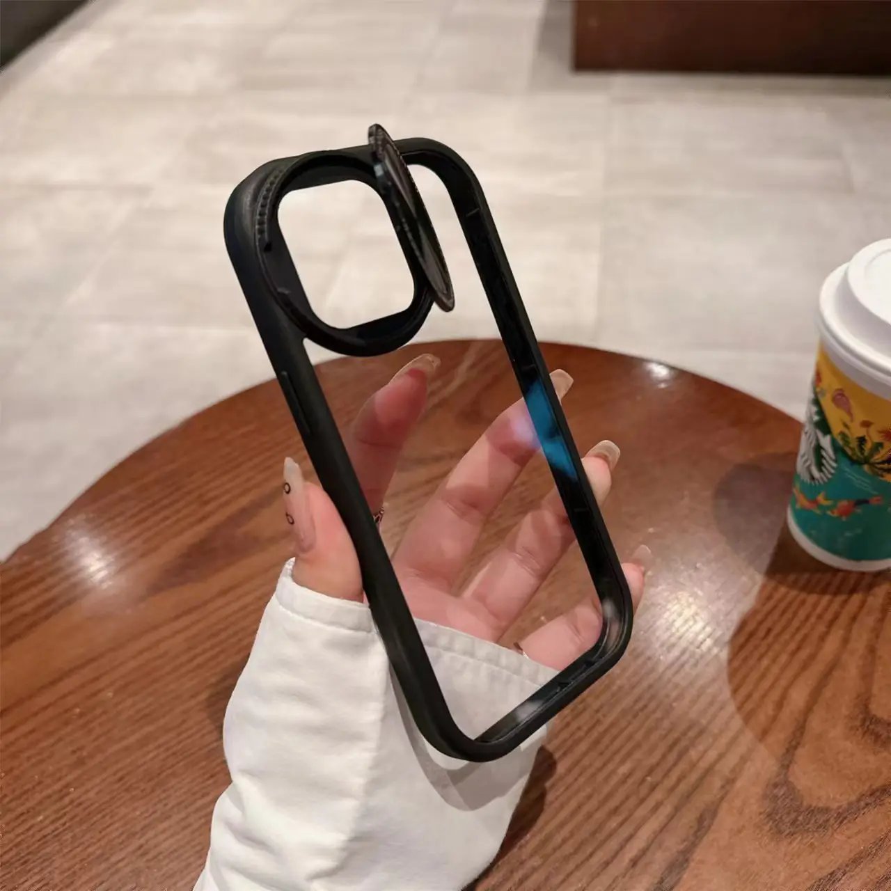 High Transparent Holder Bracket Built-in Makeup Mirror Mobile Phone Case for iPhone 16/15 Pro/14 Pro Max