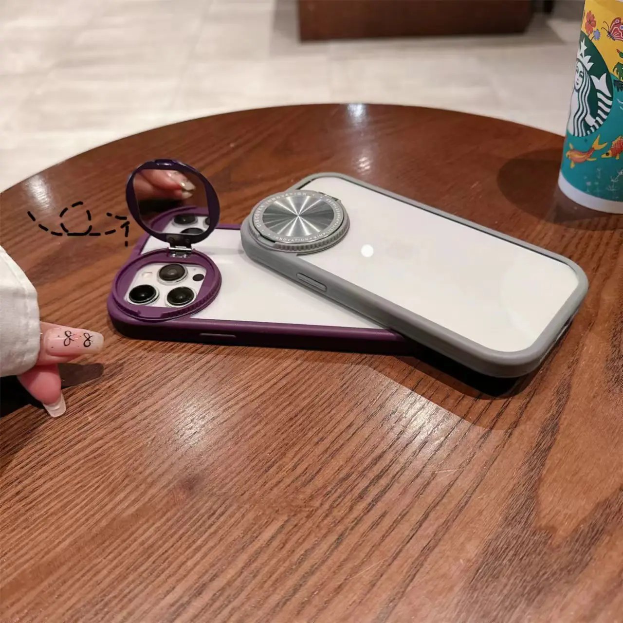 High Transparent Holder Bracket Built-in Makeup Mirror Mobile Phone Case for iPhone 16/15 Pro/14 Pro Max