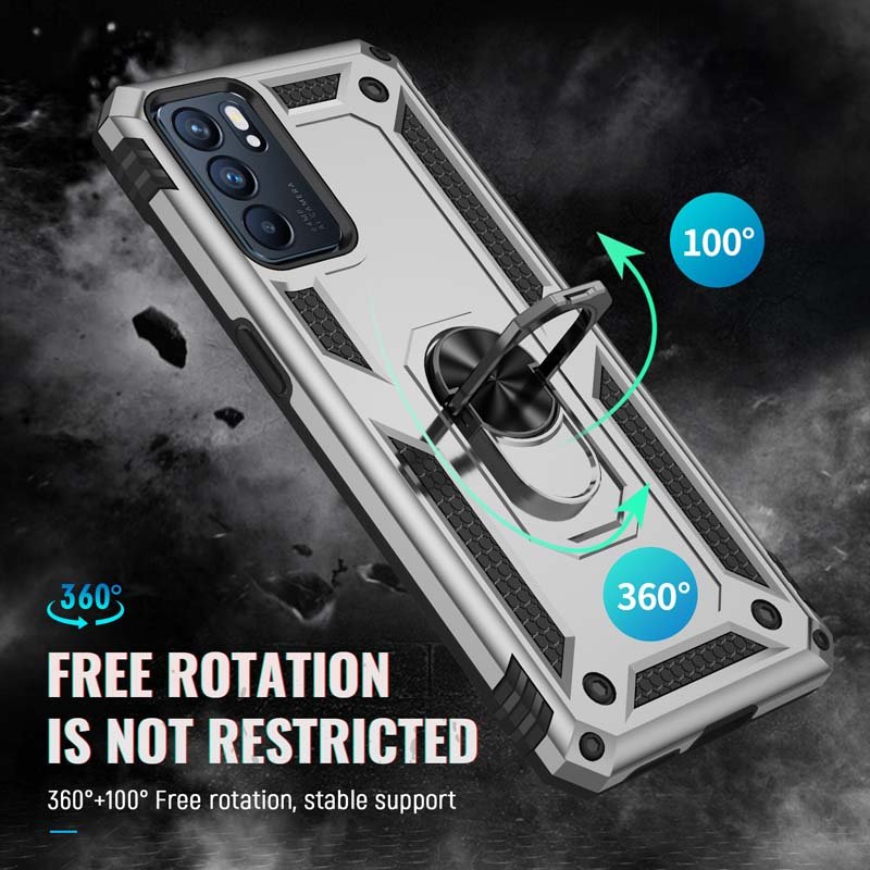 Wholesale 360 Degree Metal Ring Stand Cover Shockproof Protective Heavy Duty Armor Mobile Phone Case for Oppo Reno 6 5G
