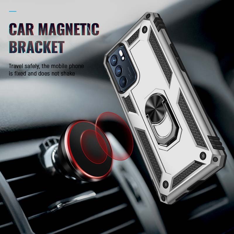 Wholesale 360 Degree Metal Ring Stand Cover Shockproof Protective Heavy Duty Armor Mobile Phone Case for Oppo Reno 6 5G