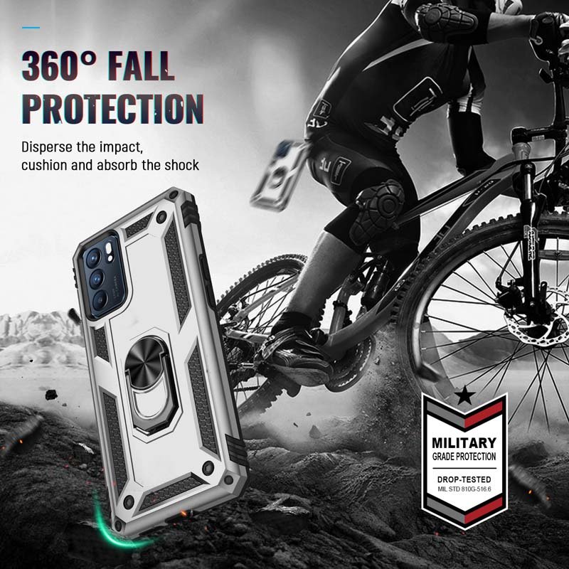 Wholesale 360 Degree Metal Ring Stand Cover Shockproof Protective Heavy Duty Armor Mobile Phone Case for Oppo Reno 6 5G
