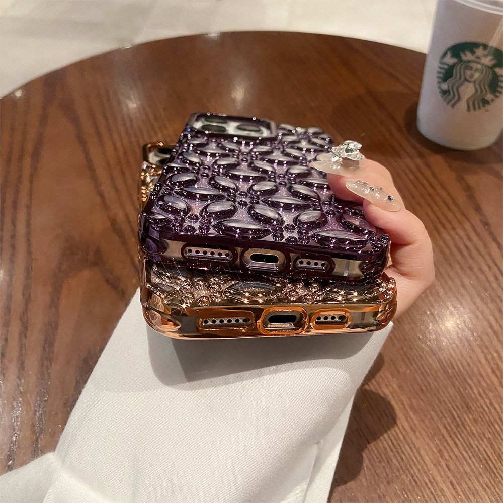 Fashion Flowers Design Glitter Phone Case for iPhone 15 Pro Max 14 13 12 Color Plating TPU Transparent Back Mobile Cover