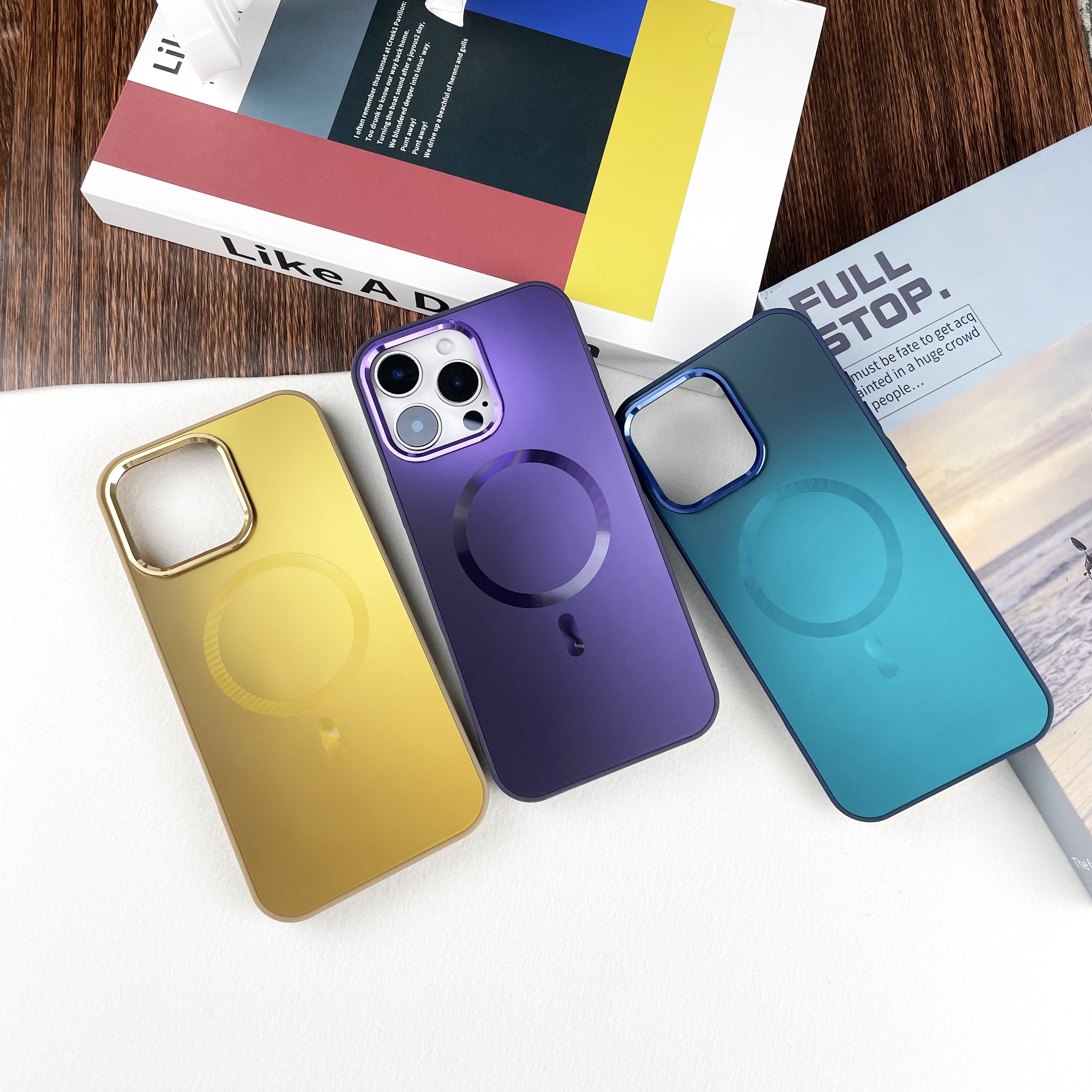 2024 Luxury Design Business AG Glass Laser Mobile Phone Case Metal Lens frame Phone Cover for iPhone 11 12 14 15 16 Pro