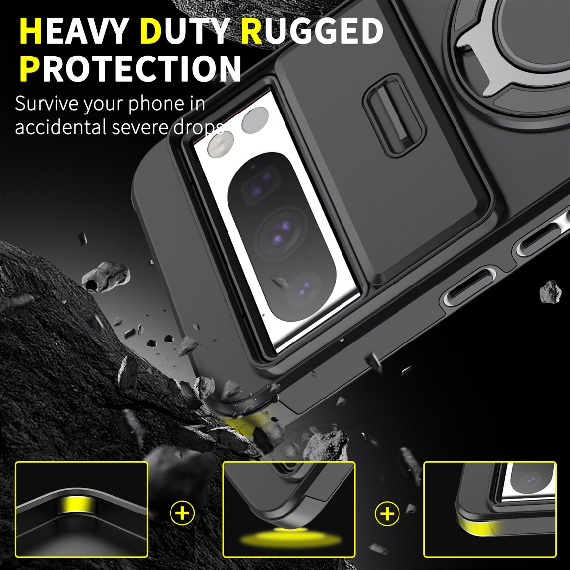 Luxury Camera Protector Push Window Shockproof Armor Strong Protection Car Mount Stand Phone Case For Google pixel 8A 8 Pro 7Pro