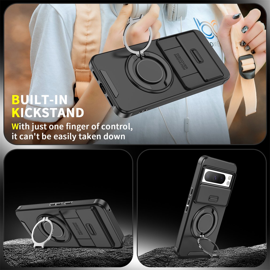 Luxury Camera Protector Push Window Shockproof Armor Strong Protection Car Mount Stand Phone Case For Google pixel 8A 8 Pro 7Pro