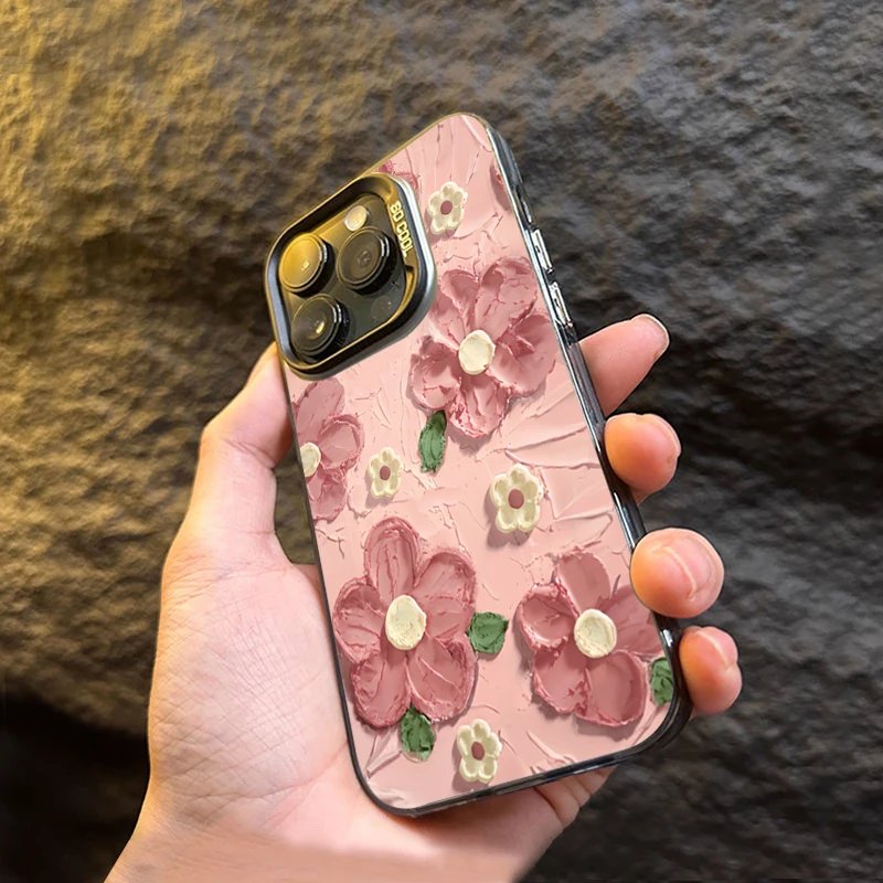 Luxury Oil Painting Flower Electroplate IMD Phone Case For Redmi 12 13C Xiaomi Redmi Note 13 12 11 10 Pro Plus 12S 11S Cover