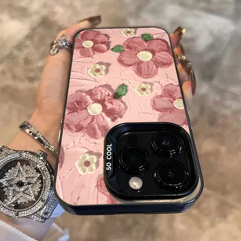 Luxury Oil Painting Flower Electroplate IMD Phone Case For Redmi 12 13C Xiaomi Redmi Note 13 12 11 10 Pro Plus 12S 11S Cover