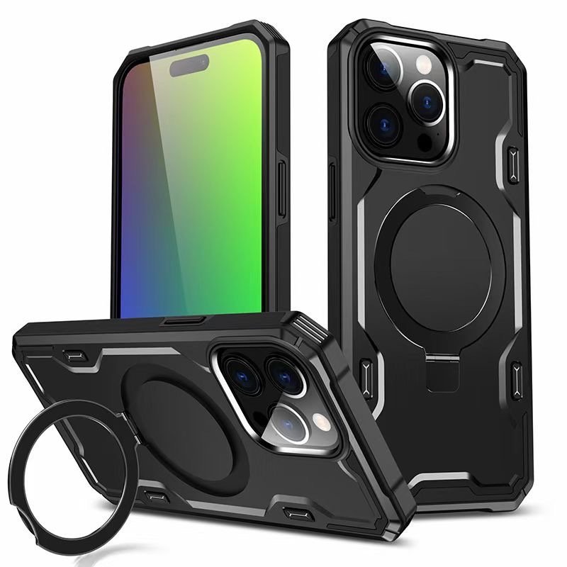 Shockproof PC Magnetic Stand phone case PC Anti Shock Magnetic Charging Phone Case for iPhone 11 12 13 14 15 Pro Max