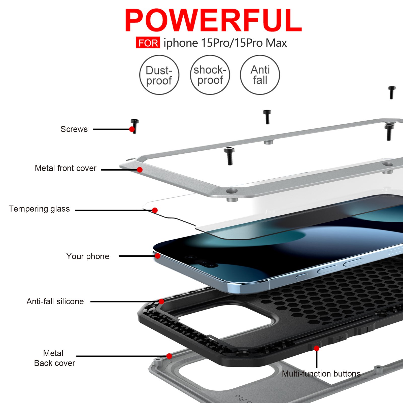 New design customized new metal heavy duty anti-slip sturdy drop resistant 360 degree full protection case for iPhone 15pro
