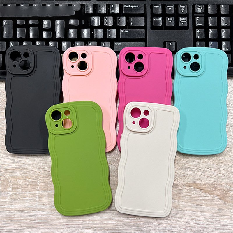 Phone Case Wavy TPU Large Wave Phone Case for iPhone 16 15 14 13 12 11 8 Plus Solid Color Curly Wave Frame Soft for iPhone Case