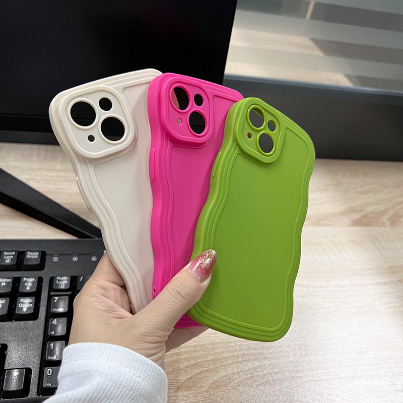 Phone Case Wavy TPU Large Wave Phone Case for iPhone 16 15 14 13 12 11 8 Plus Solid Color Curly Wave Frame Soft for iPhone Case